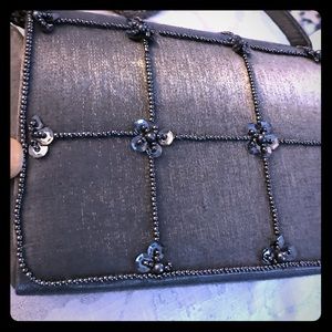 Grey satin evening bag